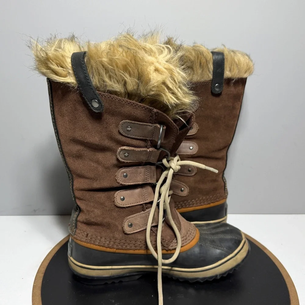Sorel‎ Tofino Winter Boots Women Size 8 Waterproof Suede Brown Black Faux Fur